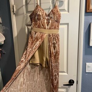 Elegant Brown Patterned Maxi Dress